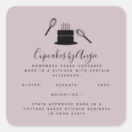 Adesivo Quadrado Bolo branco Comida de uísque preto rosa