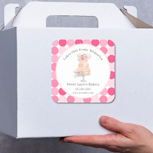 Adesivo Quadrado Bolo Chic Business em Camadas com Rosa Bakery