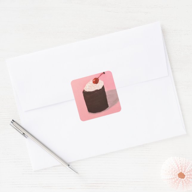 Adesivo Quadrado Bolo com Cereja no Topo (Envelope)