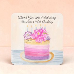 Adesivo Quadrado Bolo de 40º Aniversário com Dahlia e Inseto de Jar