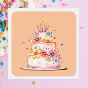 Adesivo Quadrado Bolo de Aniversário Colorido Clássico Moderno