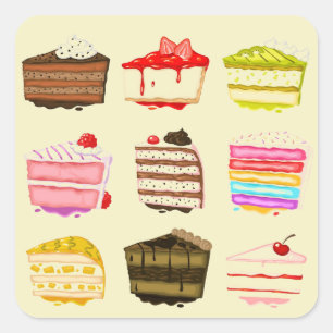 Adesivo Quadrado Bolo de aniversário de bolo bonito com creme colo