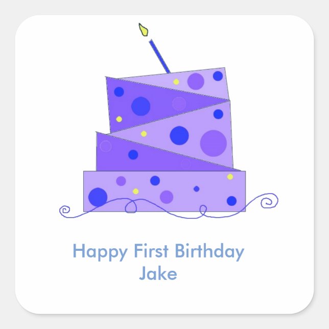 Adesivo Quadrado Bolo de Aniversário de Um Ano (Frente)