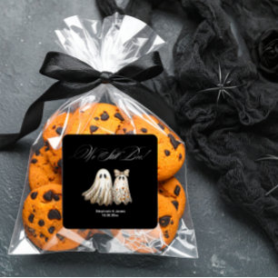 Adesivo Quadrado Bolo de Aniversário do Casamento Bonito de Hallowe