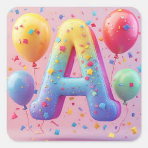 Adesivo Quadrado 🎂 Bolo de Aniversário Letra A Festa Infantil 🎂