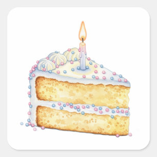 Adesivo Quadrado Bolo de Bolo de Aniversário