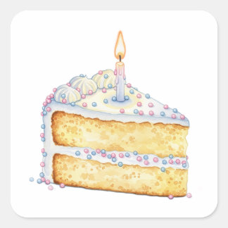 Adesivo Quadrado Bolo de Bolo de Aniversário