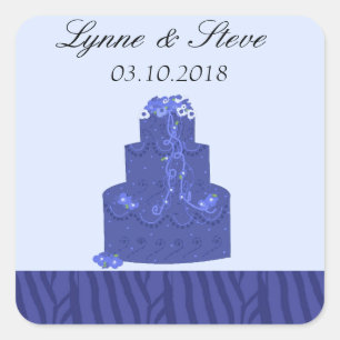 Adesivo Quadrado Bolo de Casamento Azul Royal Save the Date
