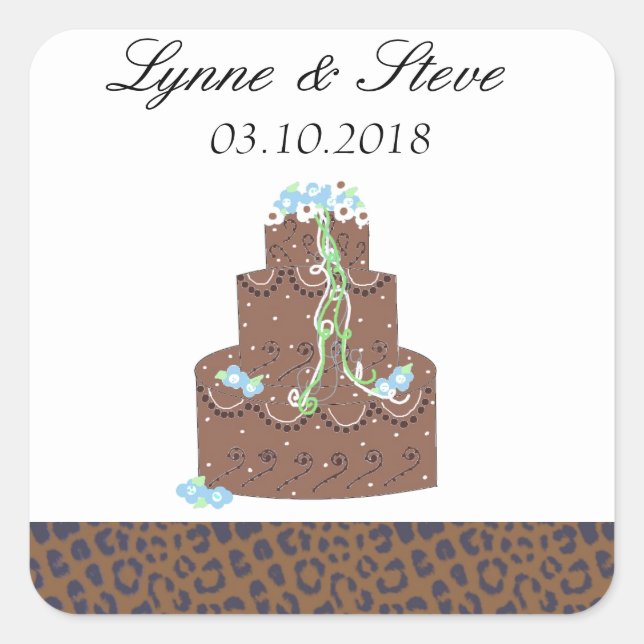 Adesivo Quadrado Bolo de Casamento de Chocolate Salve a Data (Frente)