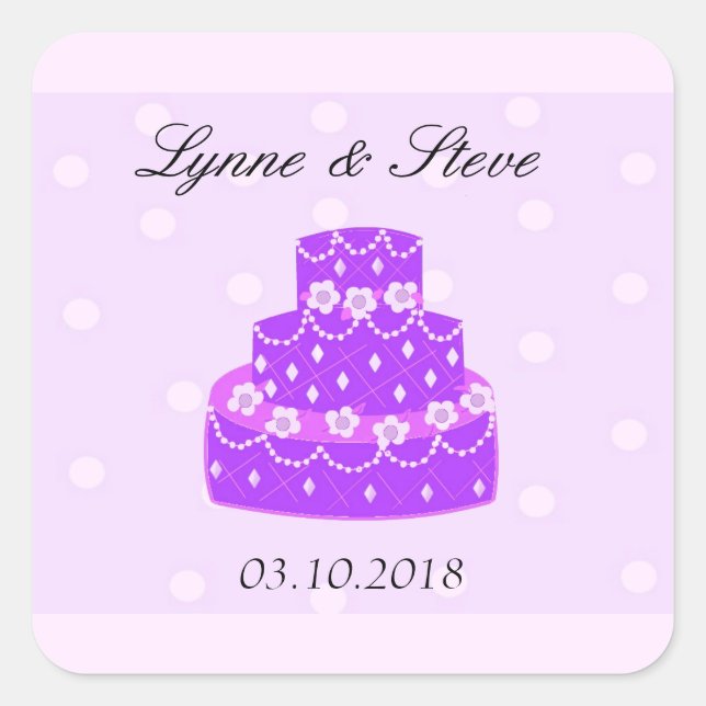 Adesivo Quadrado Bolo de Casamento Roxo Salve a Data (Frente)