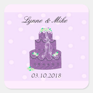Adesivo Quadrado Bolo de Casamento Roxo Salve a Data