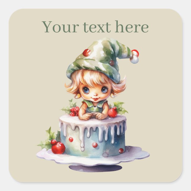 Adesivo Quadrado bolo de Elfo de Natal festivo (Frente)