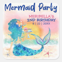 Adesivo Quadrado Bolos de Sereia Festa de Aniversário Menina Praia 