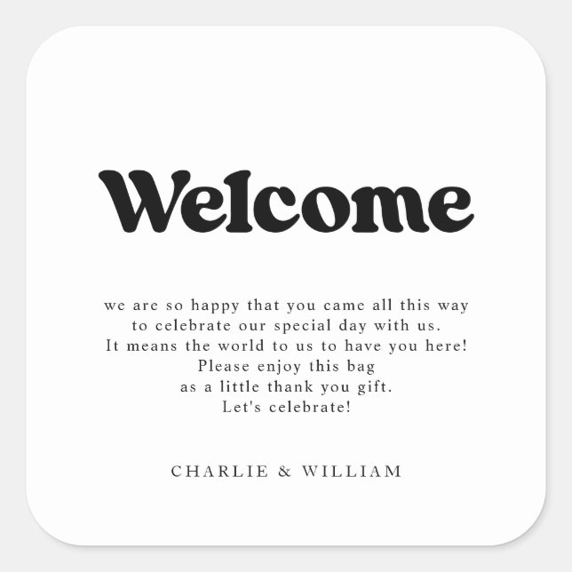 Adesivo Quadrado Bolsa de Presente de Boas-vindas (Frente)