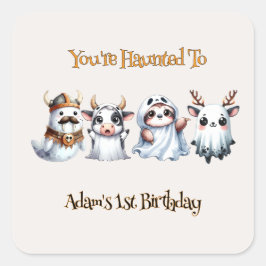 Adesivo Quadrado Bom aniversário do Halloween