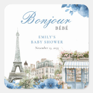 Adesivo Quadrado Bom Dia Bebê French Azul Chade de Bebê