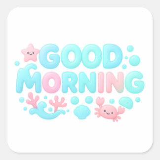 Adesivo Quadrado Bom Dia Brilho Pastel Oceano Texto