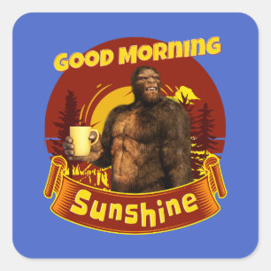 Adesivo Quadrado Bom Dia Sol Bigfoot Café Humor Arte