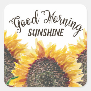 Adesivo Quadrado Bom Dia Sunshine Amarelo Marrom Girassóis