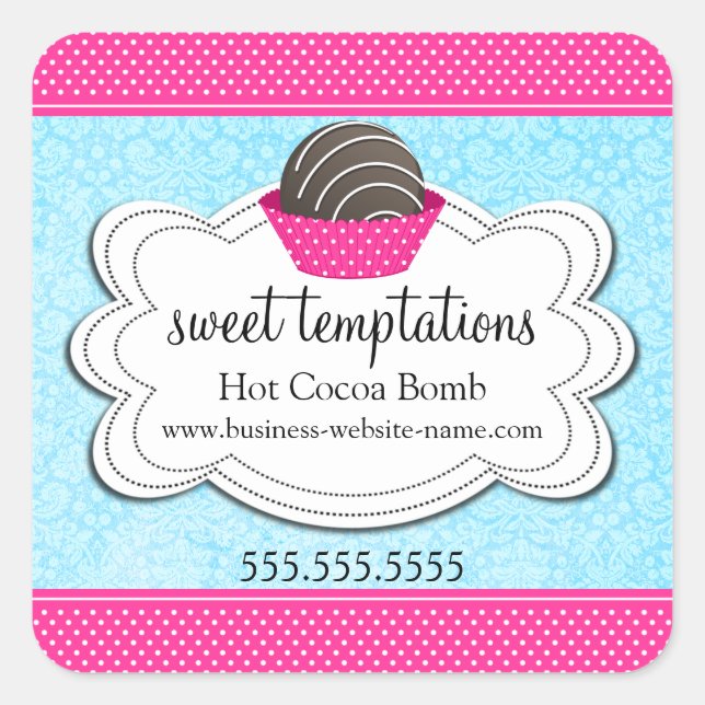 Adesivo Quadrado Bomba de chocolate quente com cacau (Frente)