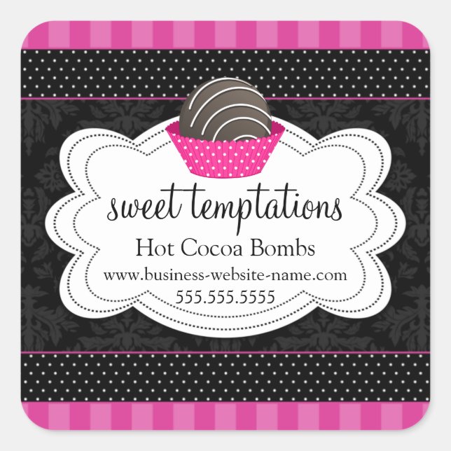 Adesivo Quadrado Bomba de chocolate quente com cacau (Frente)