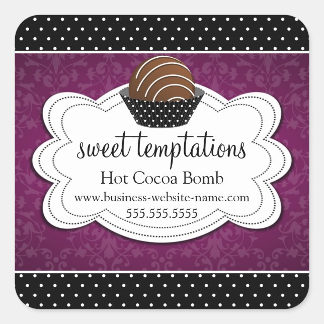 Adesivo Quadrado Bomba de chocolate quente com cacau (Frente)