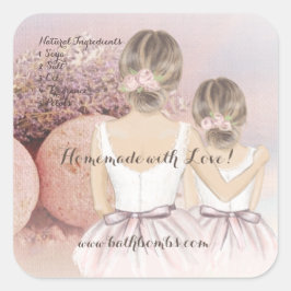 Adesivo Quadrado Bombas de Banho Caseiras com Amor 