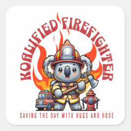 Adesivo Quadrado Bombeiro/Bombeiro Koalificado com Fogo e Chamas