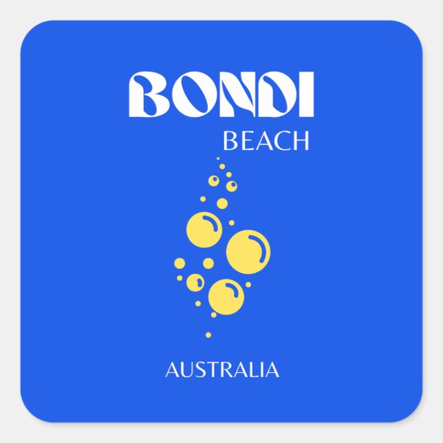 Adesivo Quadrado Bondi Beach, Bondi Beach Viagem Art, Blue (Frente)