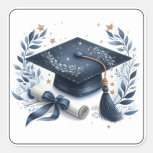 Adesivo Quadrado Boné de formatura Elegante e Diploma