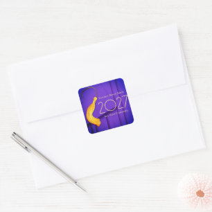 Adesivo Quadrado Boné roxo e palhaço com Dourado Tassel