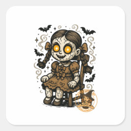 Adesivo Quadrado Boneca Assombrada - Cartoon de Halloween