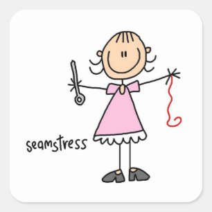 Adesivo Quadrado Boneca de Costureira em Stick Figure