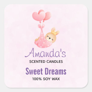 Adesivo Quadrado Boneco de bebê bonito em uma vela de cobertor