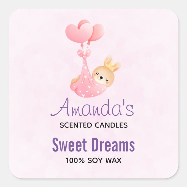 Adesivo Quadrado Boneco de bebê bonito em uma vela de cobertor (Frente)