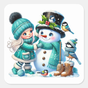 Adesivo Quadrado Boneco de neve