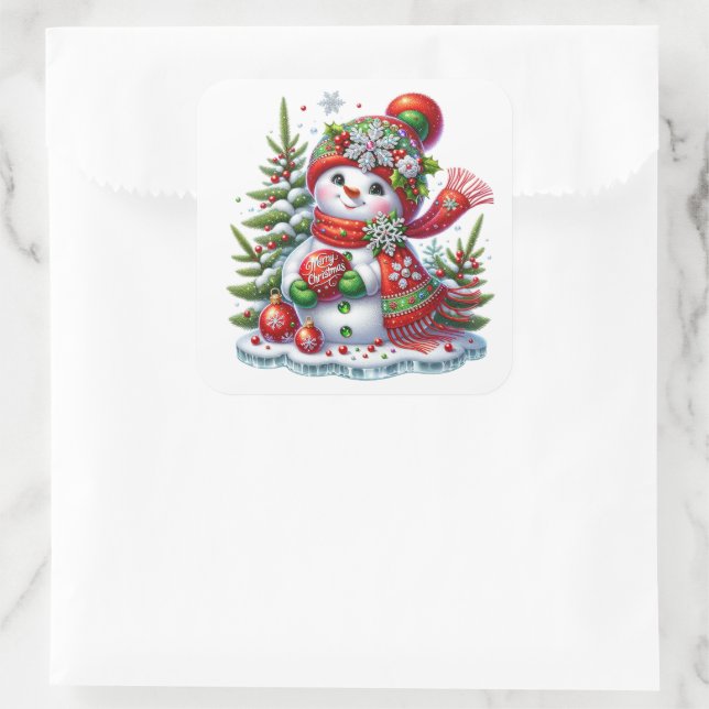 Adesivo Quadrado Boneco de neve (Bolsa)