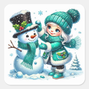 Adesivo Quadrado Boneco de neve
