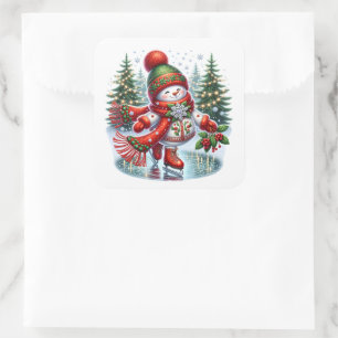 Adesivo Quadrado Boneco de neve