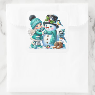 Adesivo Quadrado Boneco de neve