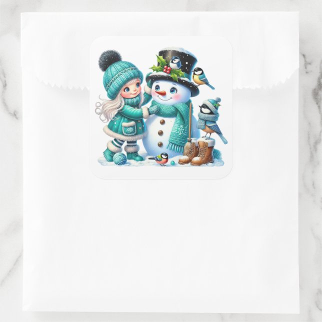 Adesivo Quadrado Boneco de neve (Bolsa)