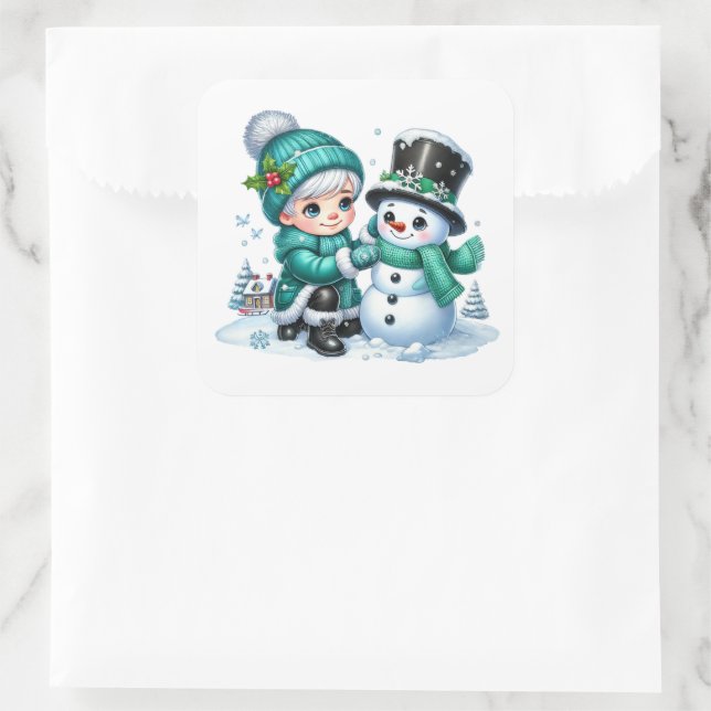 Adesivo Quadrado Boneco de neve (Bolsa)