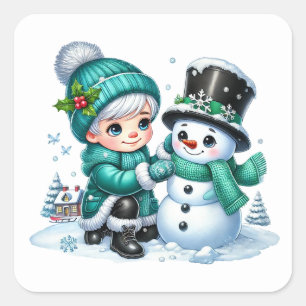 Adesivo Quadrado Boneco de neve