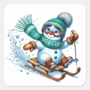 Adesivo Quadrado Boneco de neve