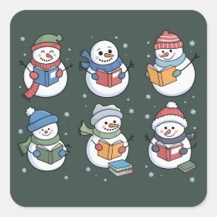 Adesivo Quadrado Boneco de Neve Amante de Livros Presente de Leitur