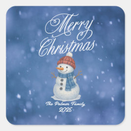 Adesivo Quadrado Boneco de Neve Caprichoso Feliz Natal