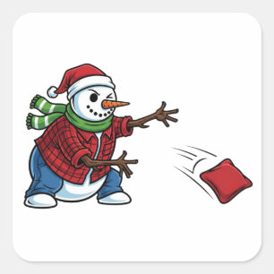 Adesivo Quadrado Boneco de Neve Cornhole Natal 2026 Festa de Cauda