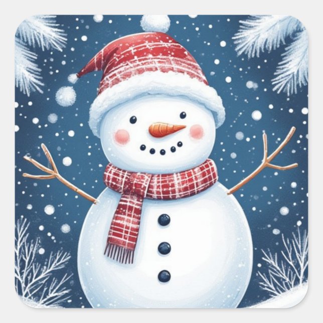 Adesivo Quadrado Boneco de Neve de Férias (Frente)