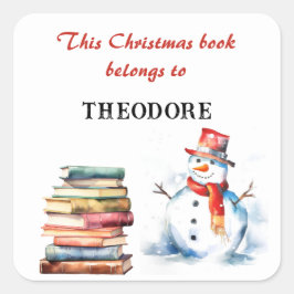 Adesivo Quadrado Boneco de Neve de Natal Crianças Este Livro Perten