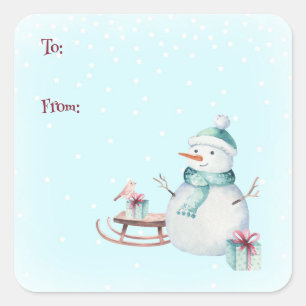 Adesivo Quadrado Boneco de Neve de Natal Personalizável De Para